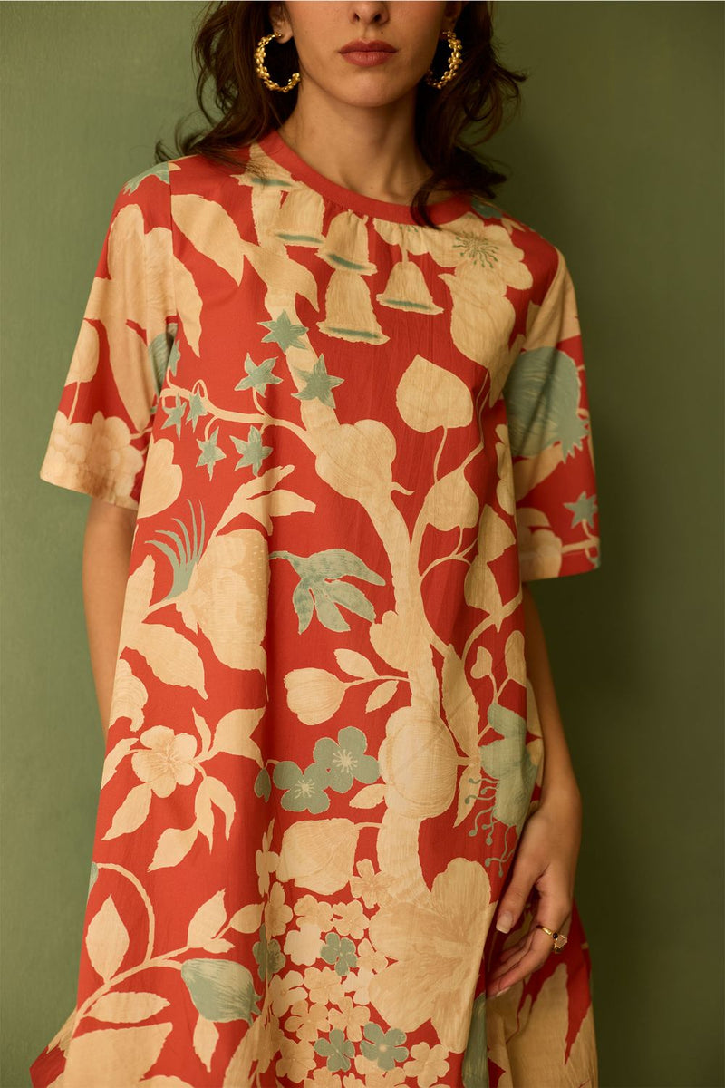 Hibiscus Anaar Bubble Mini Dress - Coral cotton by World of SiSa for women in Singapore