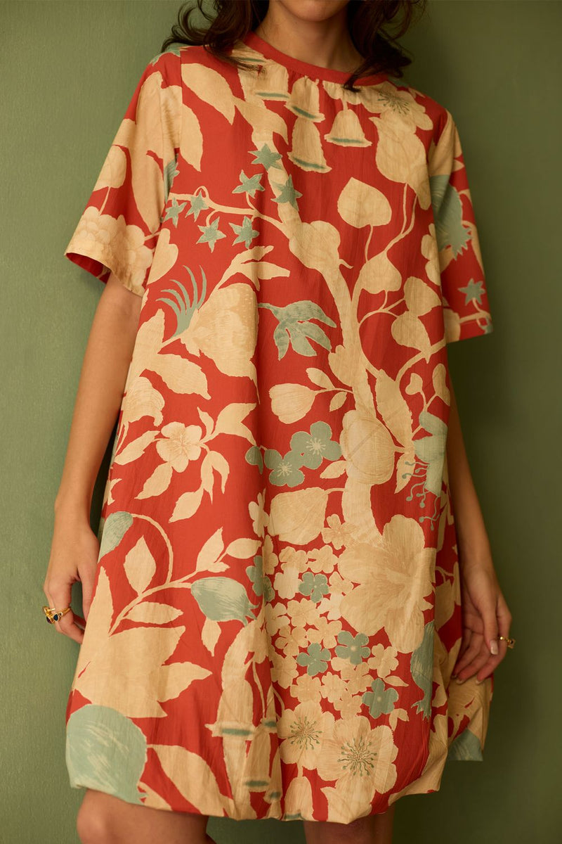 Hibiscus Anaar Bubble Mini Dress - Coral cotton by World of SiSa for women in Singapore