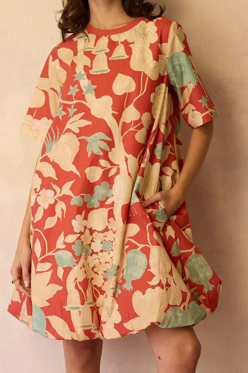 Hibiscus Anaar Bubble Mini Dress - Coral cotton by World of SiSa for women in Singapore