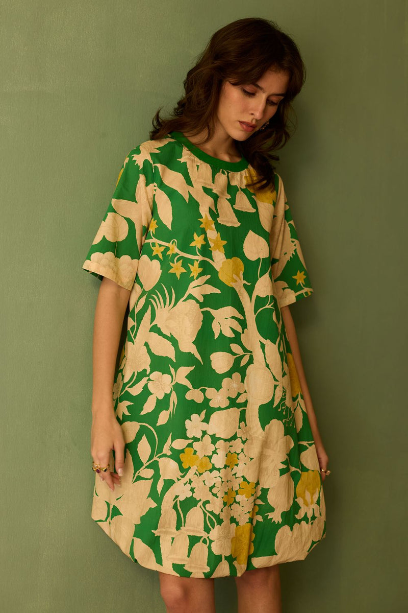 Hibiscus Anaar Bubble Mini Dress - Fern cotton by World of SiSa for women in Singapore