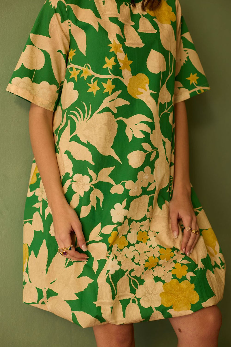 Hibiscus Anaar Bubble Mini Dress - Fern cotton by World of SiSa for women in Singapore