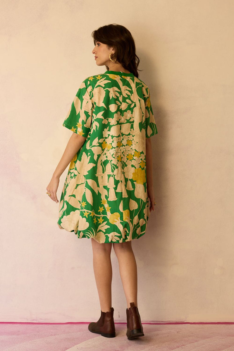 Hibiscus Anaar Bubble Mini Dress - Fern cotton by World of SiSa for women in Singapore
