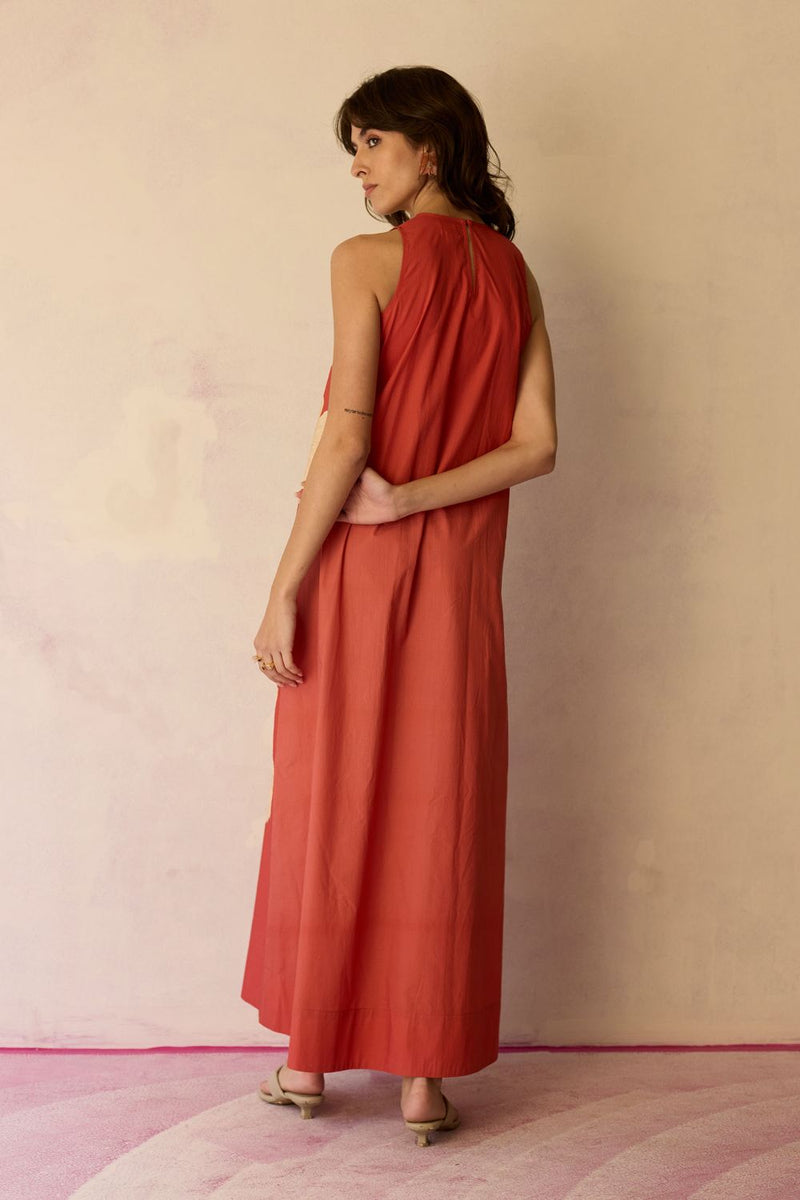 Hibiscus Anaar Soft Drape Maxi Dress - Coral cotton by World of SiSa for women in Singapore