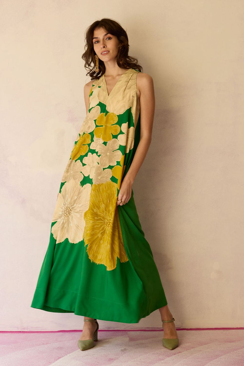 Hibiscus Anaar Soft Drape Maxi Dress - Fern cotton by World of SiSa for women in Singapore
