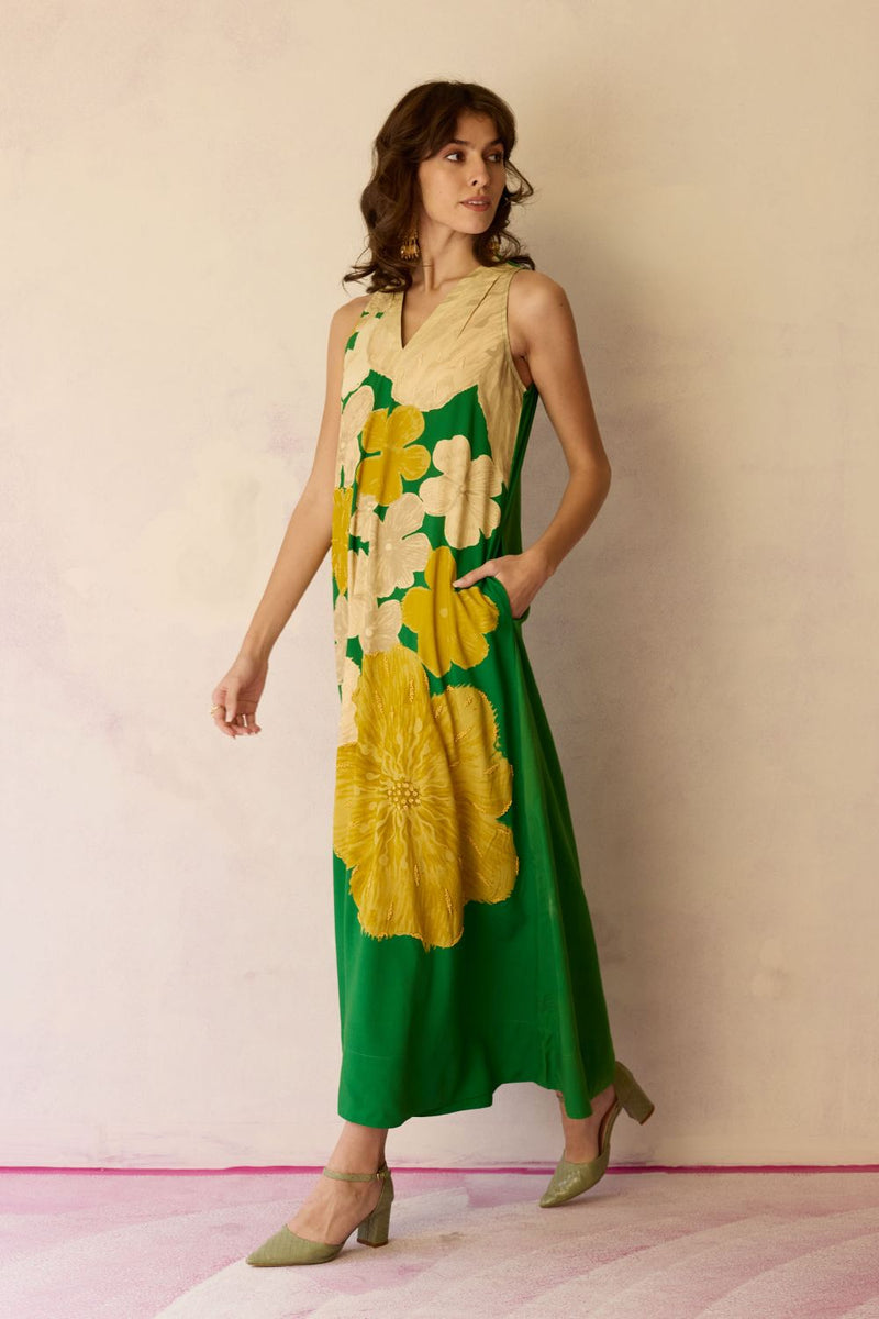 Hibiscus Anaar Soft Drape Maxi Dress - Fern cotton by World of SiSa for women in Singapore