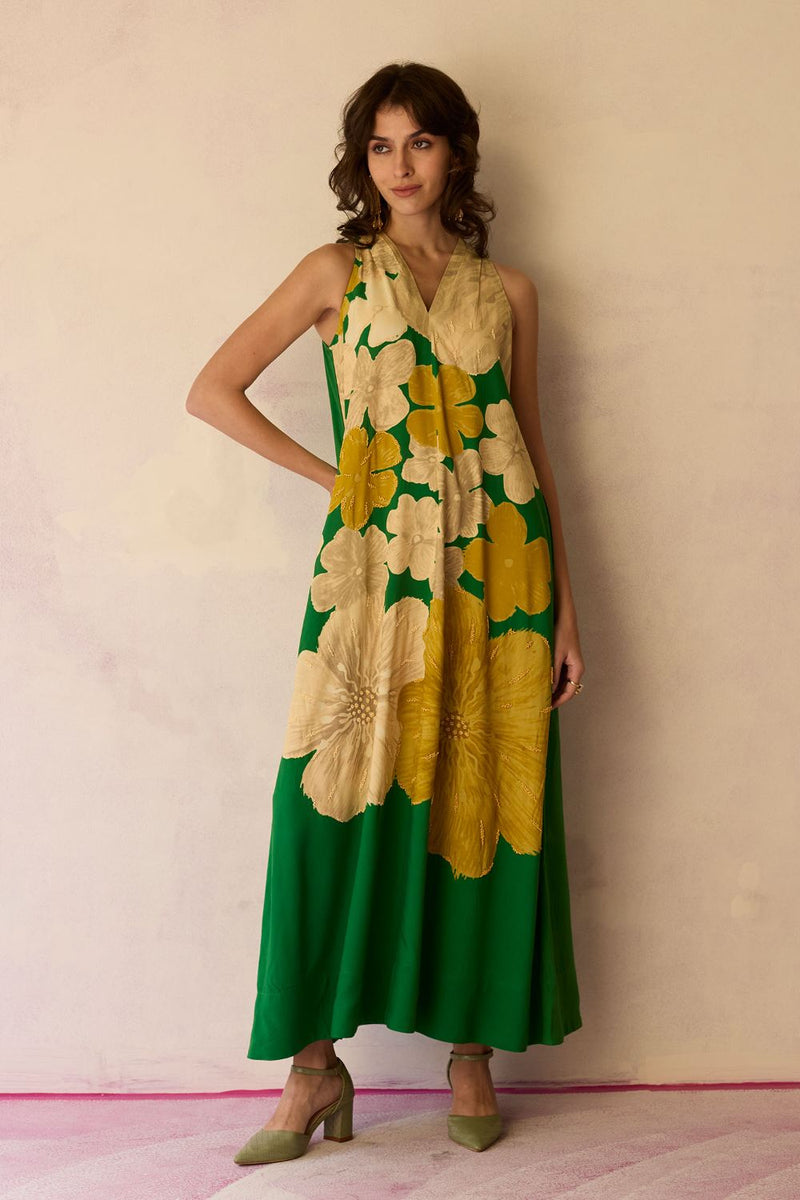 Hibiscus Anaar Soft Drape Maxi Dress - Fern cotton by World of SiSa for women in Singapore