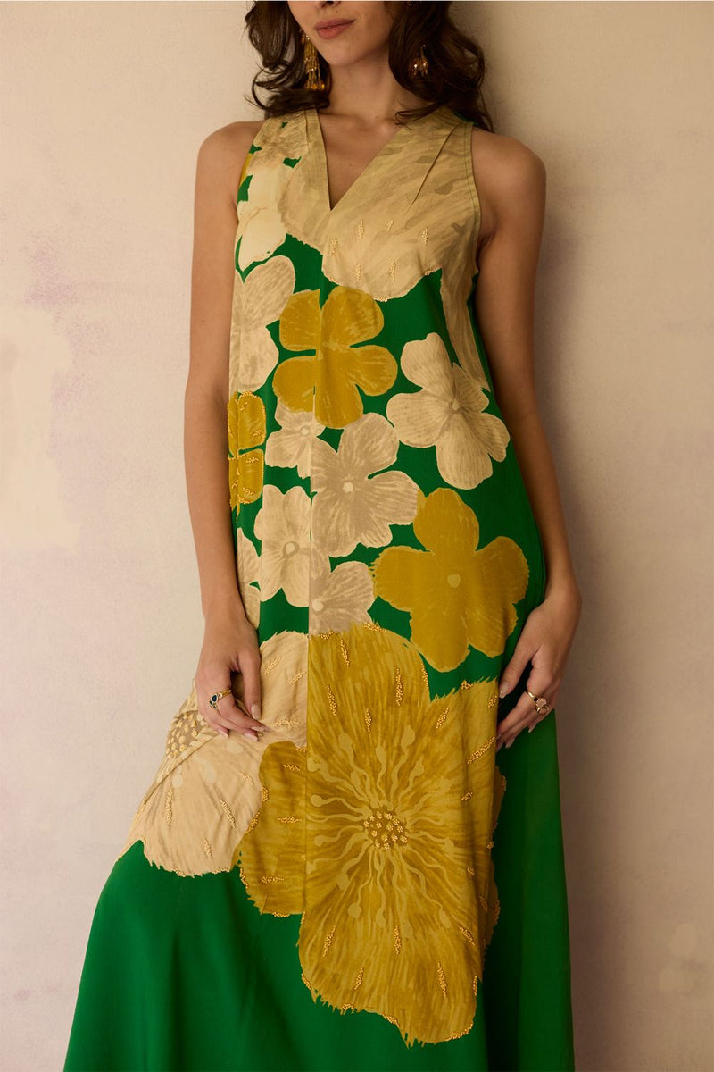Hibiscus Anaar Soft Drape Maxi Dress - Fern cotton by World of SiSa for women in Singapore