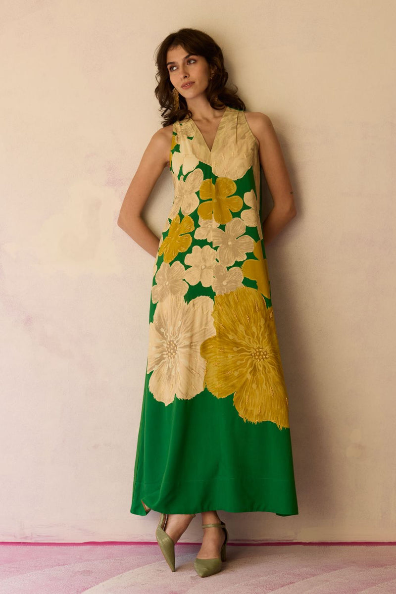 Hibiscus Anaar Soft Drape Maxi Dress - Fern cotton by World of SiSa for women in Singapore