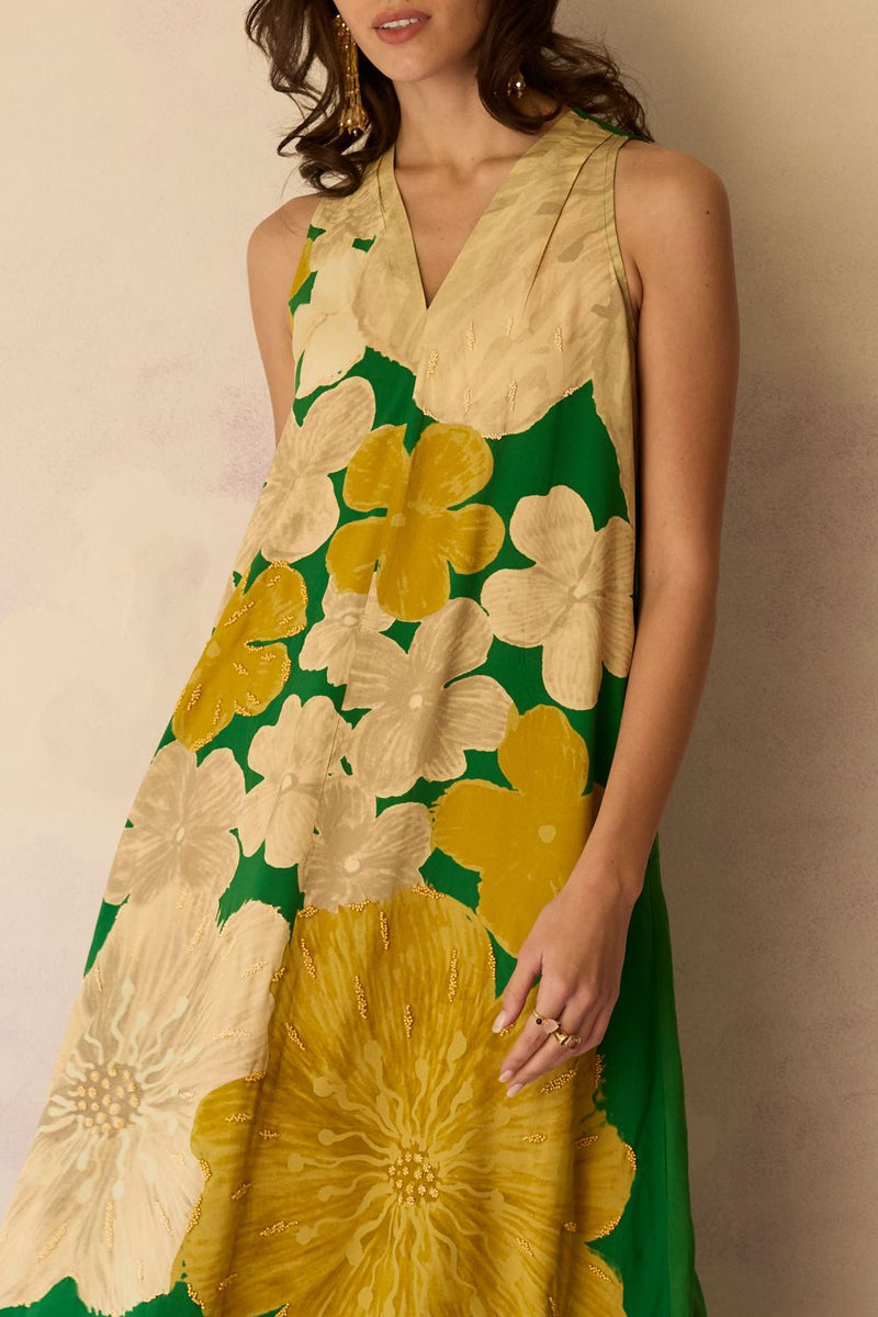 Hibiscus Anaar Soft Drape Maxi Dress - Fern cotton by World of SiSa for women in Singapore