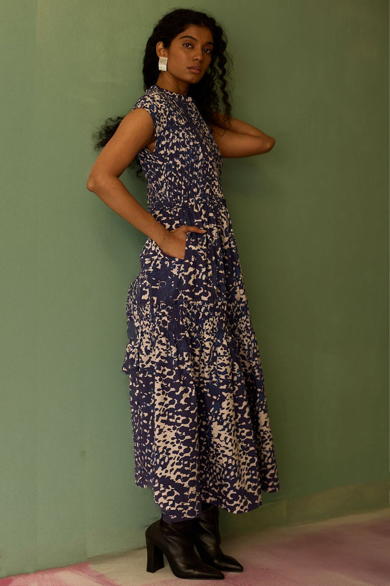Dapple Hand-Painted Tiered Maxi Dress cotton by World of SiSa for women in Singapore