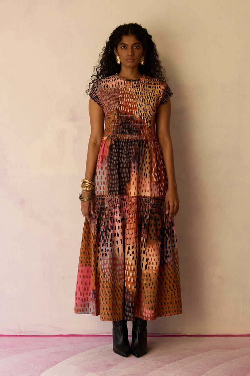 Ember Hand-Painted Tiered Maxi Dress cotton by World of SiSa for women in Singapore