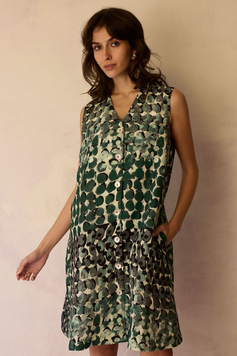 Moss Hand-Painted Sleeveless Shirt Dress by World of SiSa for women in Singapore