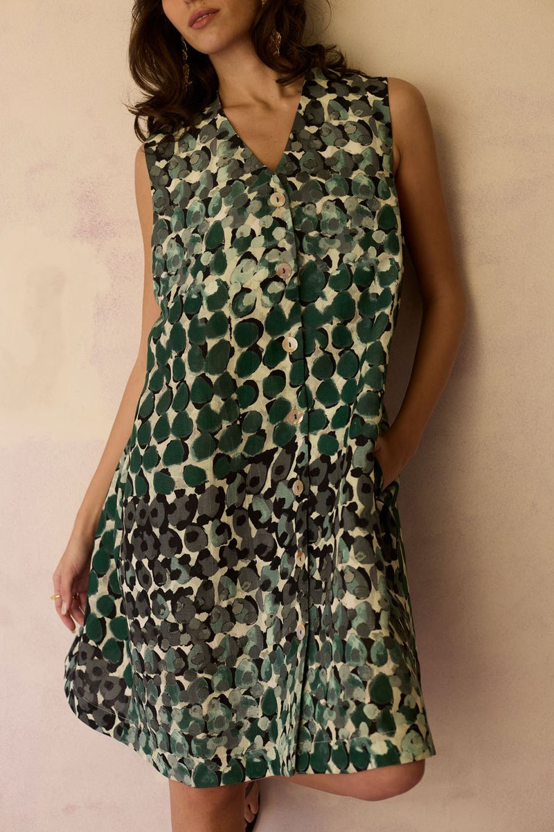Moss Hand-Painted Sleeveless Shirt Dress by World of SiSa for women in Singapore