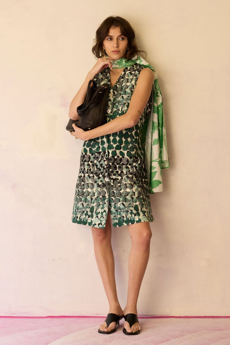 Moss Hand-Painted Sleeveless Shirt Dress by World of SiSa for women in Singapore