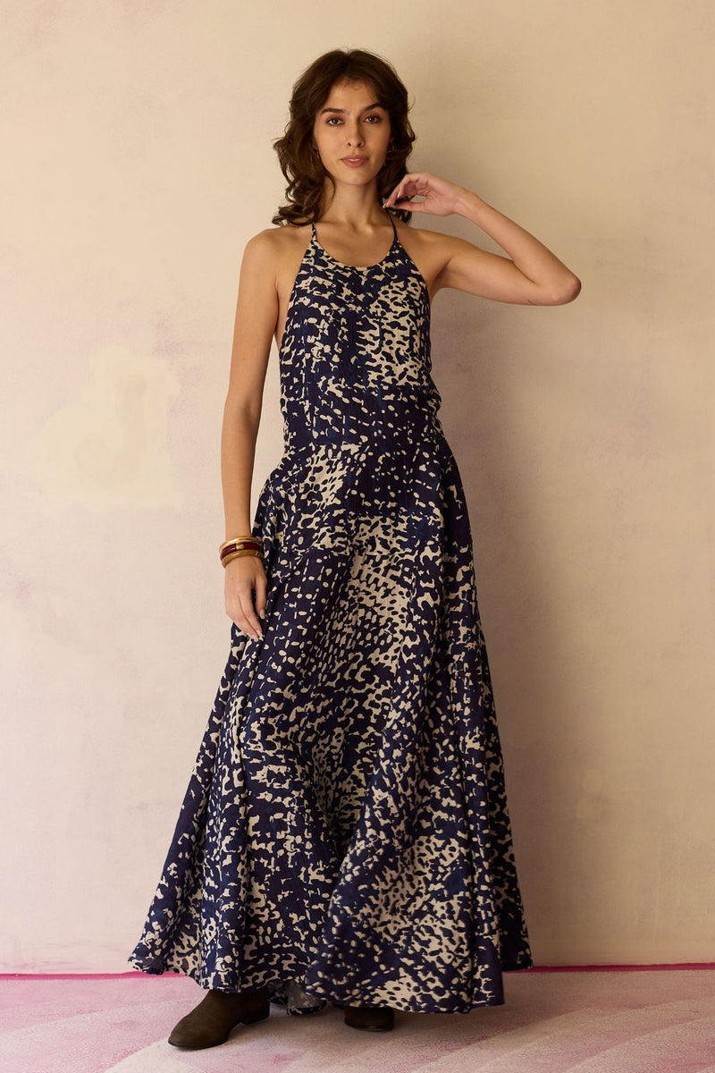 Dapple Halter Neck Sleeveless Maxi Dress by World of SiSa for women in Singapore