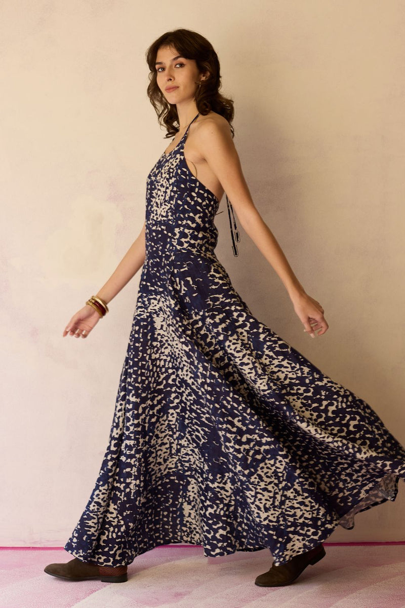 Dapple Halter Neck Sleeveless Maxi Dress by World of SiSa for women in Singapore