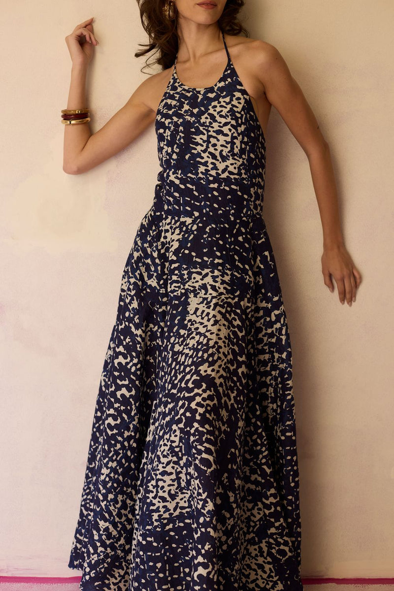 Dapple Halter Neck Sleeveless Maxi Dress by World of SiSa for women in Singapore