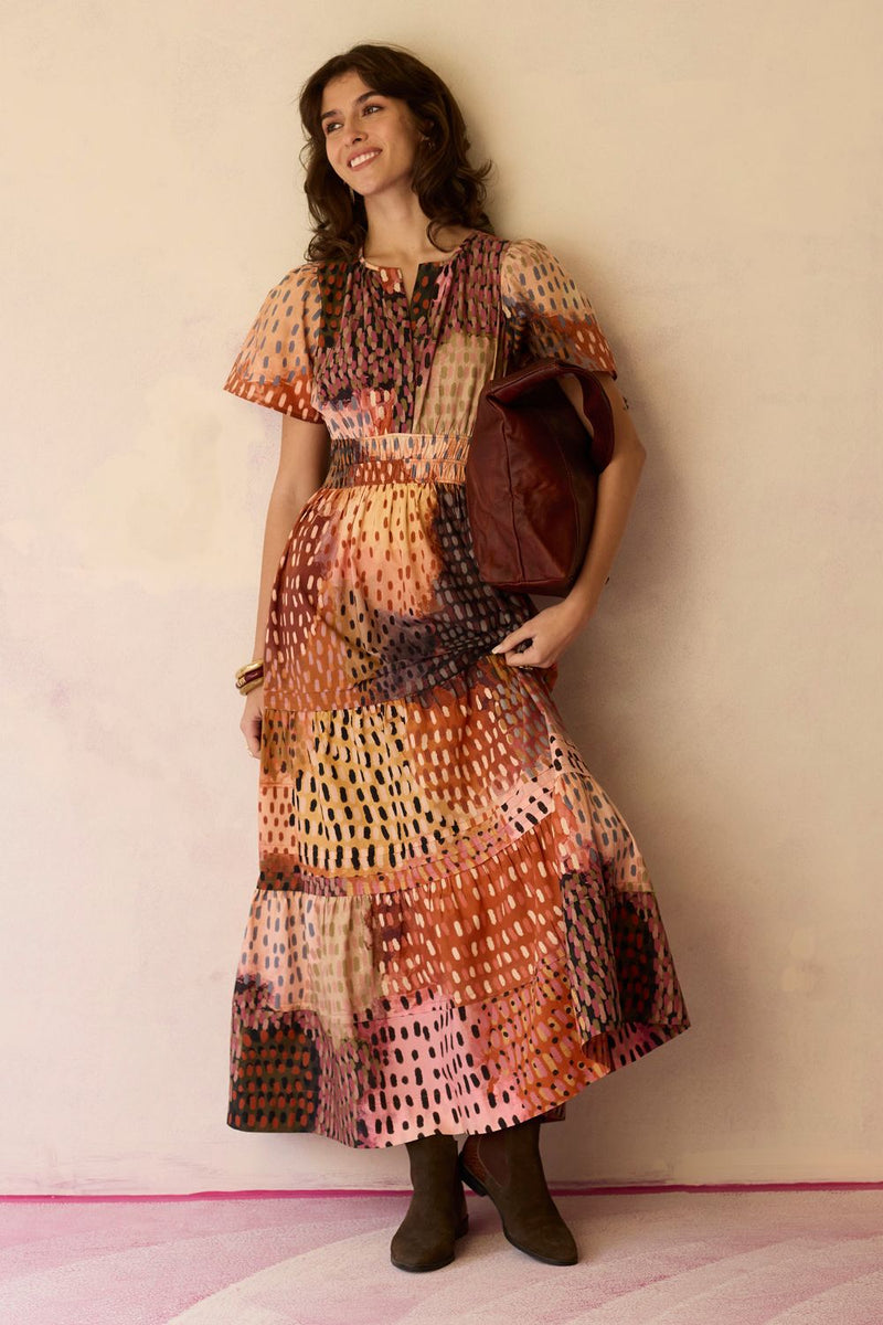 Ember Multi-tonal Tiered Maxi Dress cotton by World of SiSa for women in Singapore