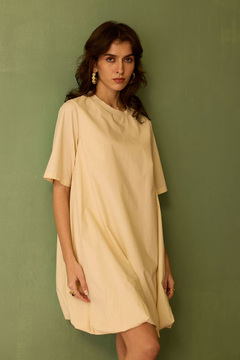 Ivory Bubble Mini Dress cotton by World of SiSa for women in Singapore