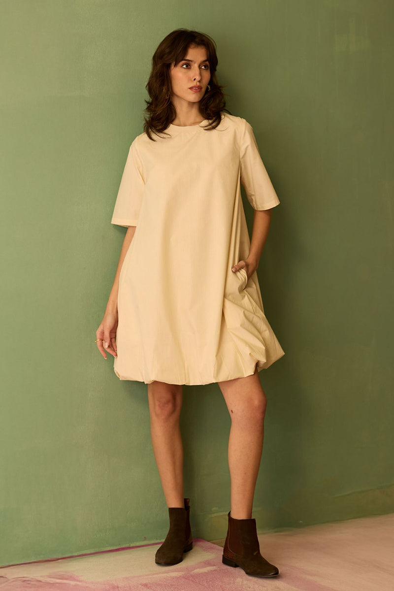 Ivory Bubble Mini Dress cotton by World of SiSa for women in Singapore