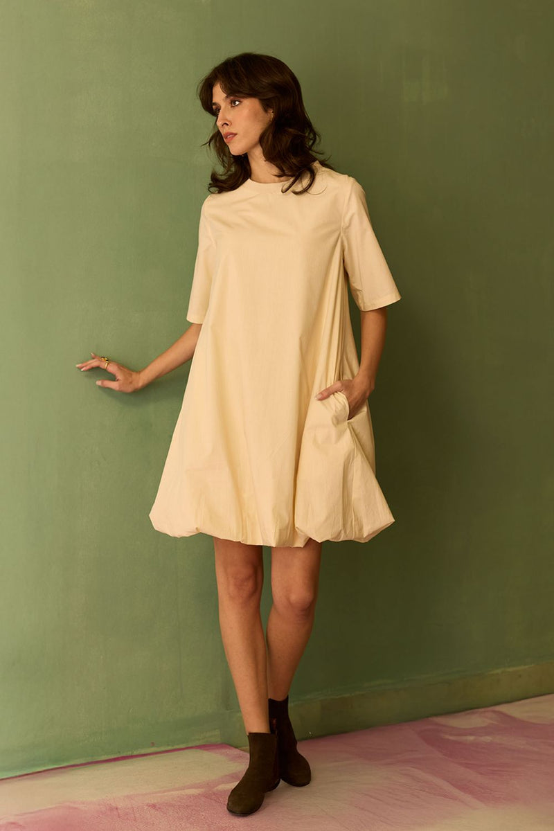 Ivory Bubble Mini Dress cotton by World of SiSa for women in Singapore
