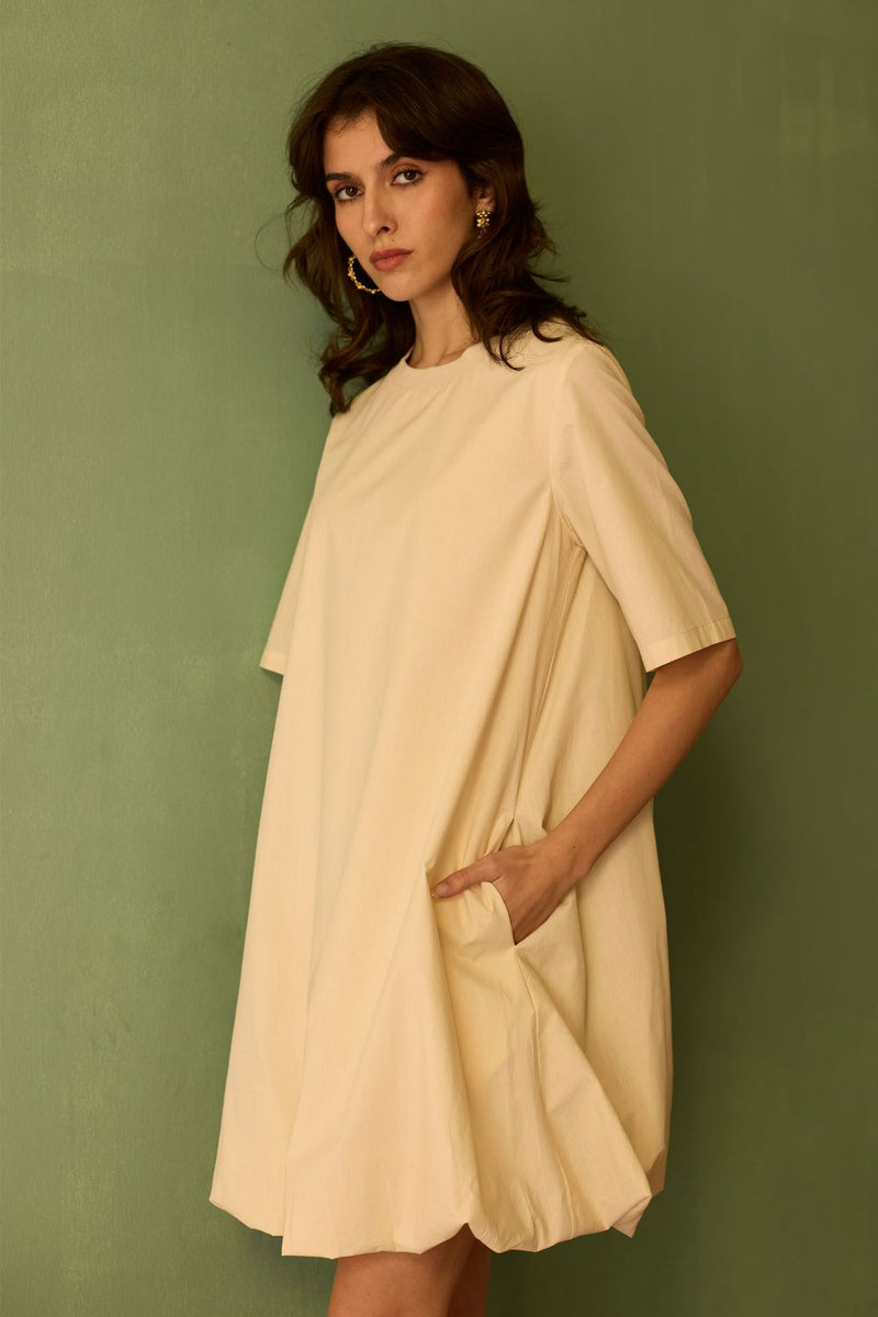 Ivory Bubble Mini Dress cotton by World of SiSa for women in Singapore