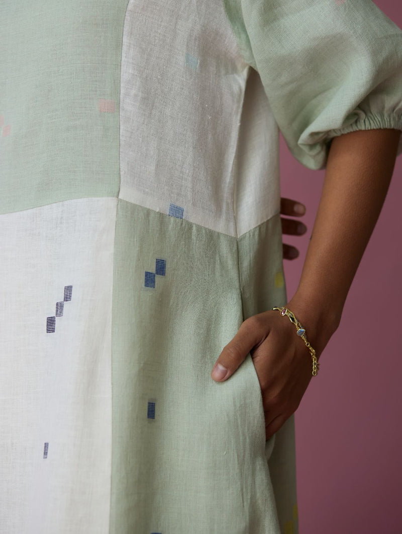 Vani Patchwork Jamdani Linen Dress