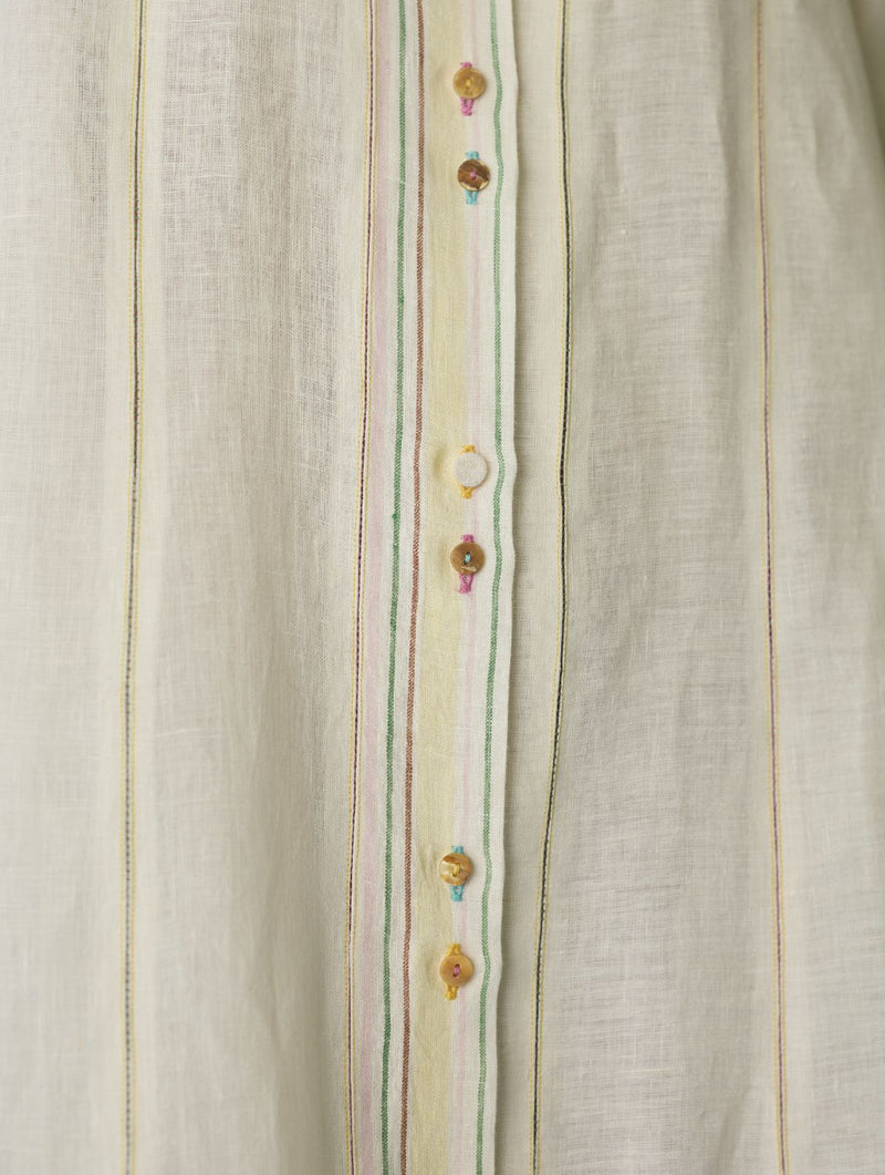 Manara Paneled Border Linen Shirt Dress - Ivory linen dress by Manan in ivory for women in Singapore