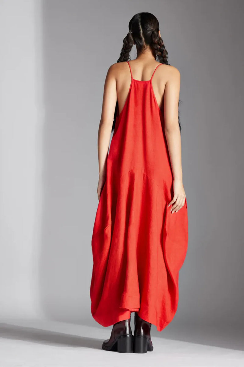 Sela Dress in Linen-Red linen by Chola in red color for women in Singapore