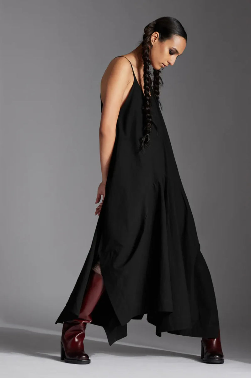 Kia Dress-Black cotton by Chola in black color for women in Singapore