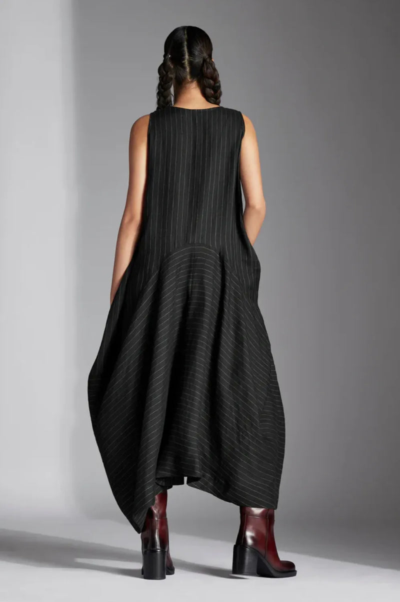 Elda Dress-Black linen by Chola in black color for women in Singapore