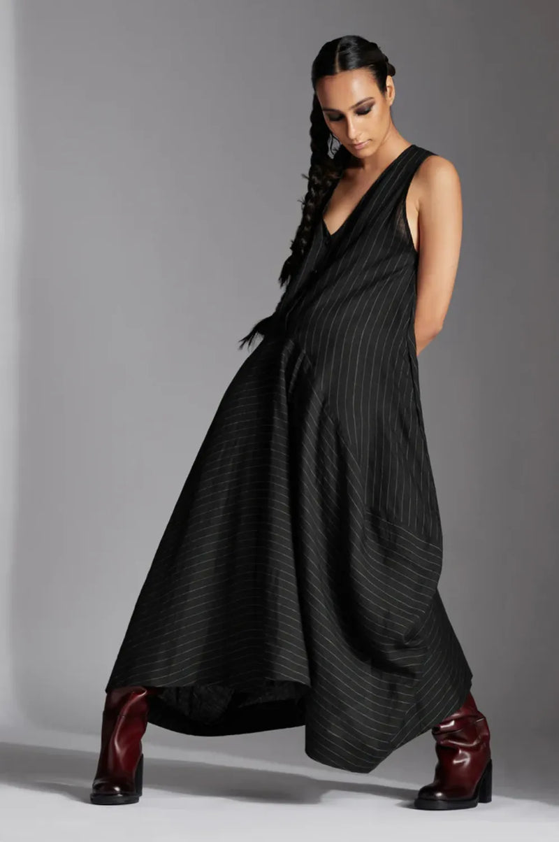 Elda Dress-Black linen by Chola in black color for women in Singapore