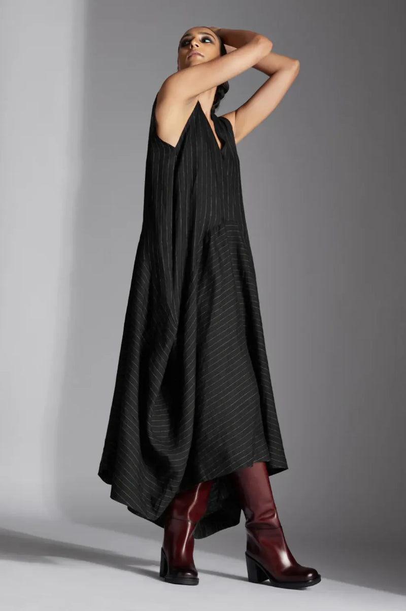 Elda Dress-Black linen by Chola in black color for women in Singapore