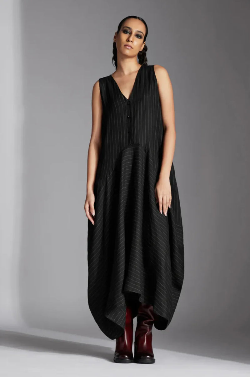 Elda Dress-Black linen by Chola in black color for women in Singapore