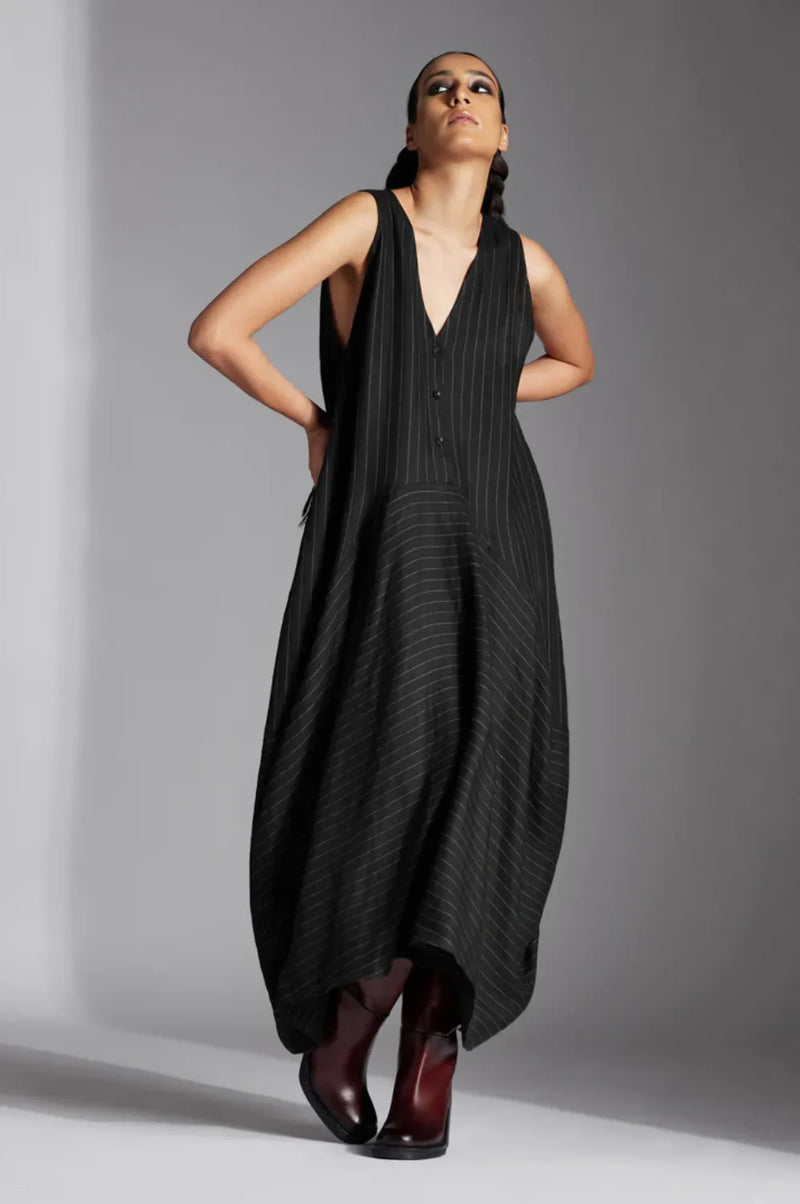 Elda Dress-Black linen by Chola in black color for women in Singapore