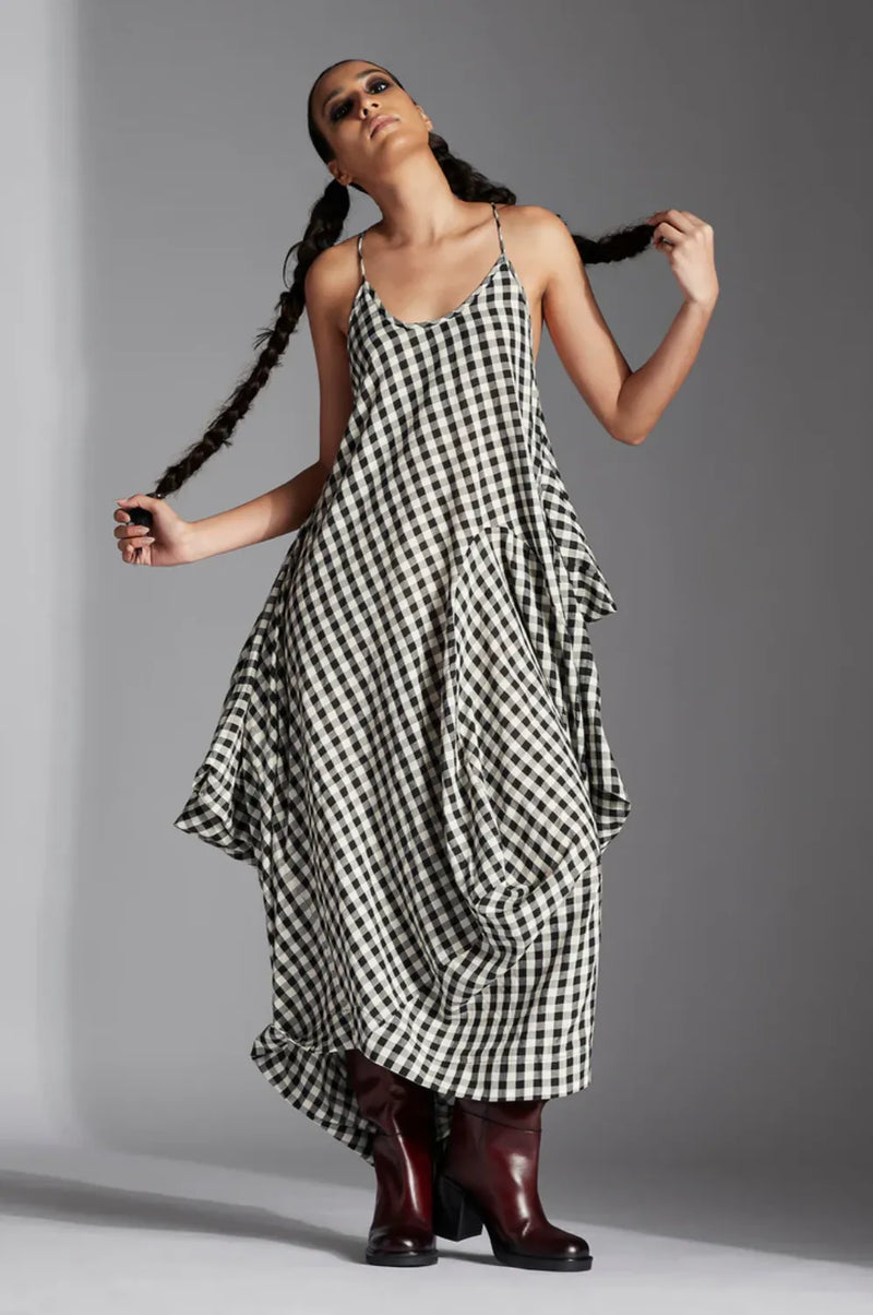 Tove Dress-Black and White mul by Chola in black color for women in Singapore