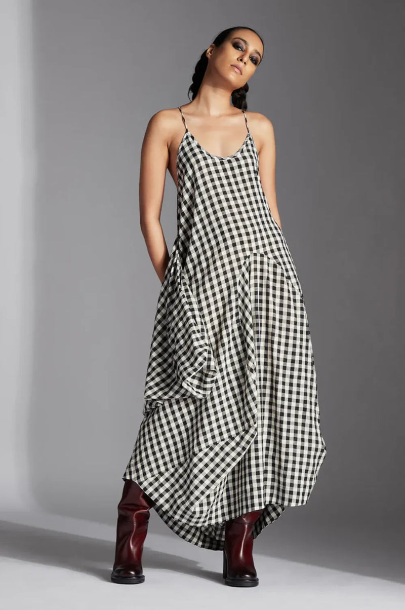 Tove Dress-Black and White mul by Chola in black color for women in Singapore