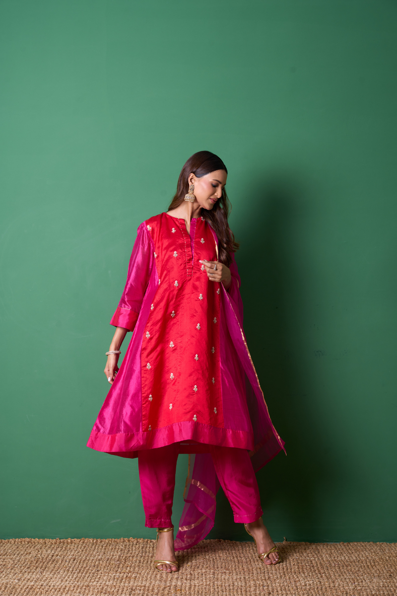 Delight Kurta Set - Red with Dupatta