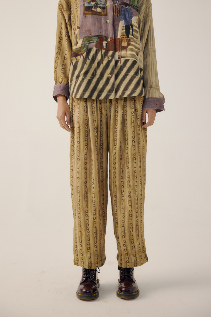 DRAWSTRING PANTS-Mustard Stripes by CORD for women in Singapore
