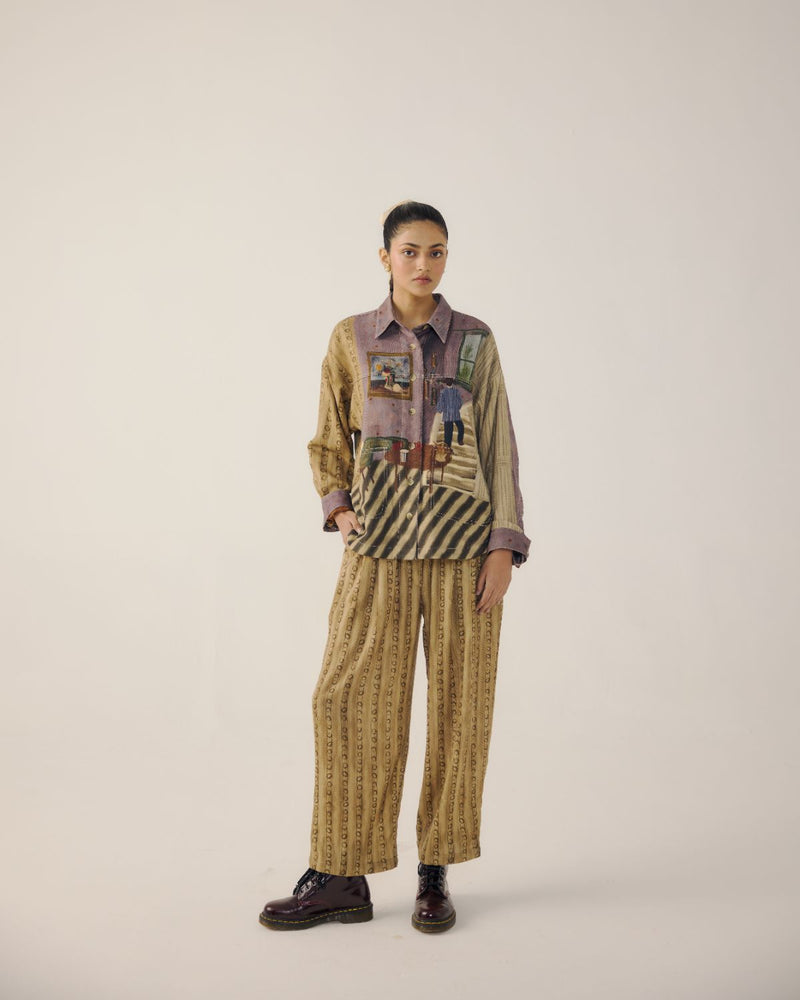 DRAWSTRING PANTS-Mustard Stripes by CORD for women in Singapore