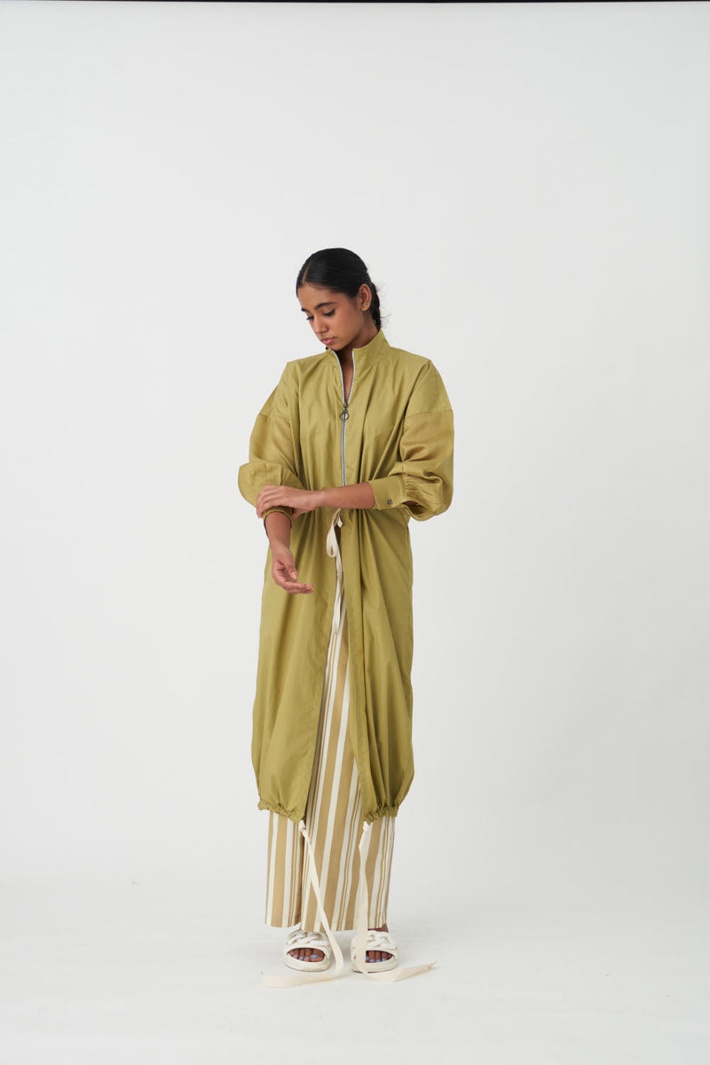 DRAWSTRING TUNIC - GREEN poplin by THREE in green color for women in Singapore