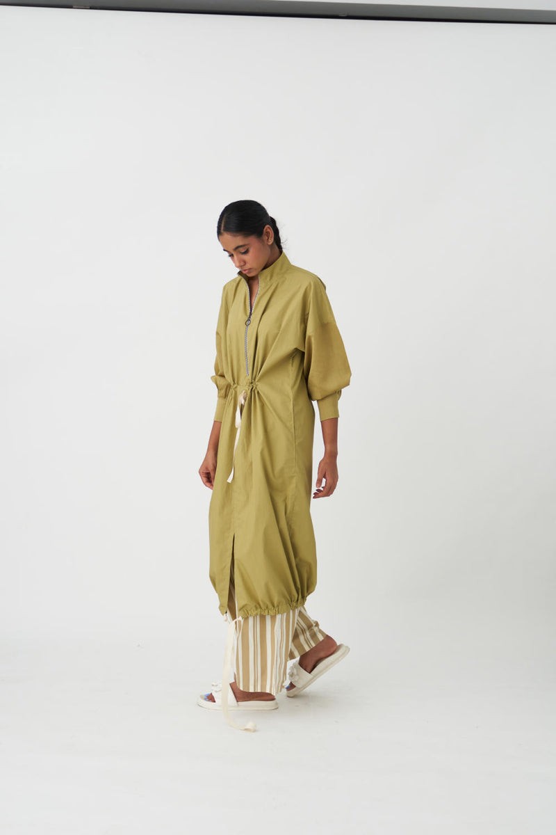 DRAWSTRING TUNIC - GREEN poplin by THREE in green color for women in Singapore