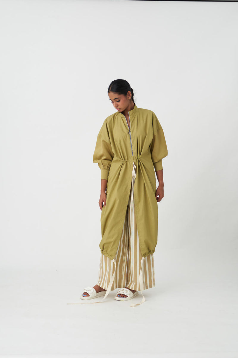 DRAWSTRING TUNIC - GREEN poplin by THREE in green color for women in Singapore