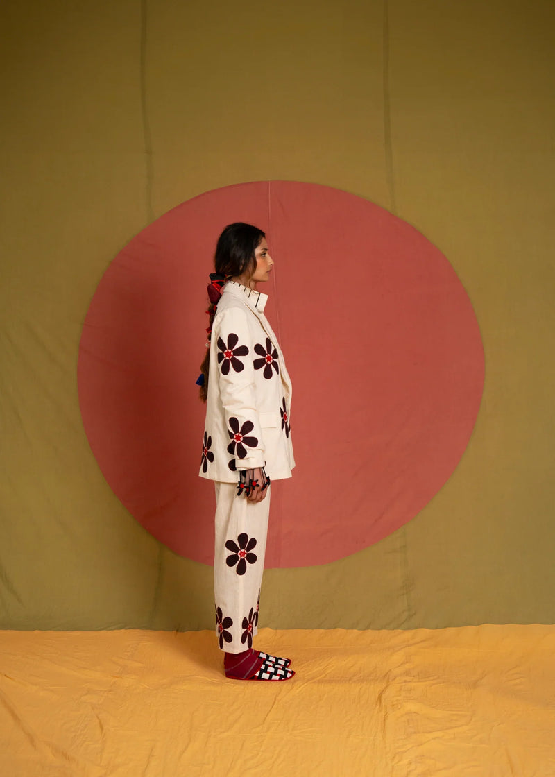 Florist Blazer-Black, White and Red kala cotton jacket/overlay by Ka-Sha in black for women in Singapore