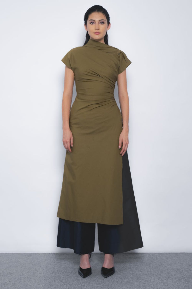 Arida Draped Tunic - Olive cotton Buy Arida Draped - Tunic Olive from C&W | Tunics And Kaftan for Women by Leh Studios in olive color for women in Singapore