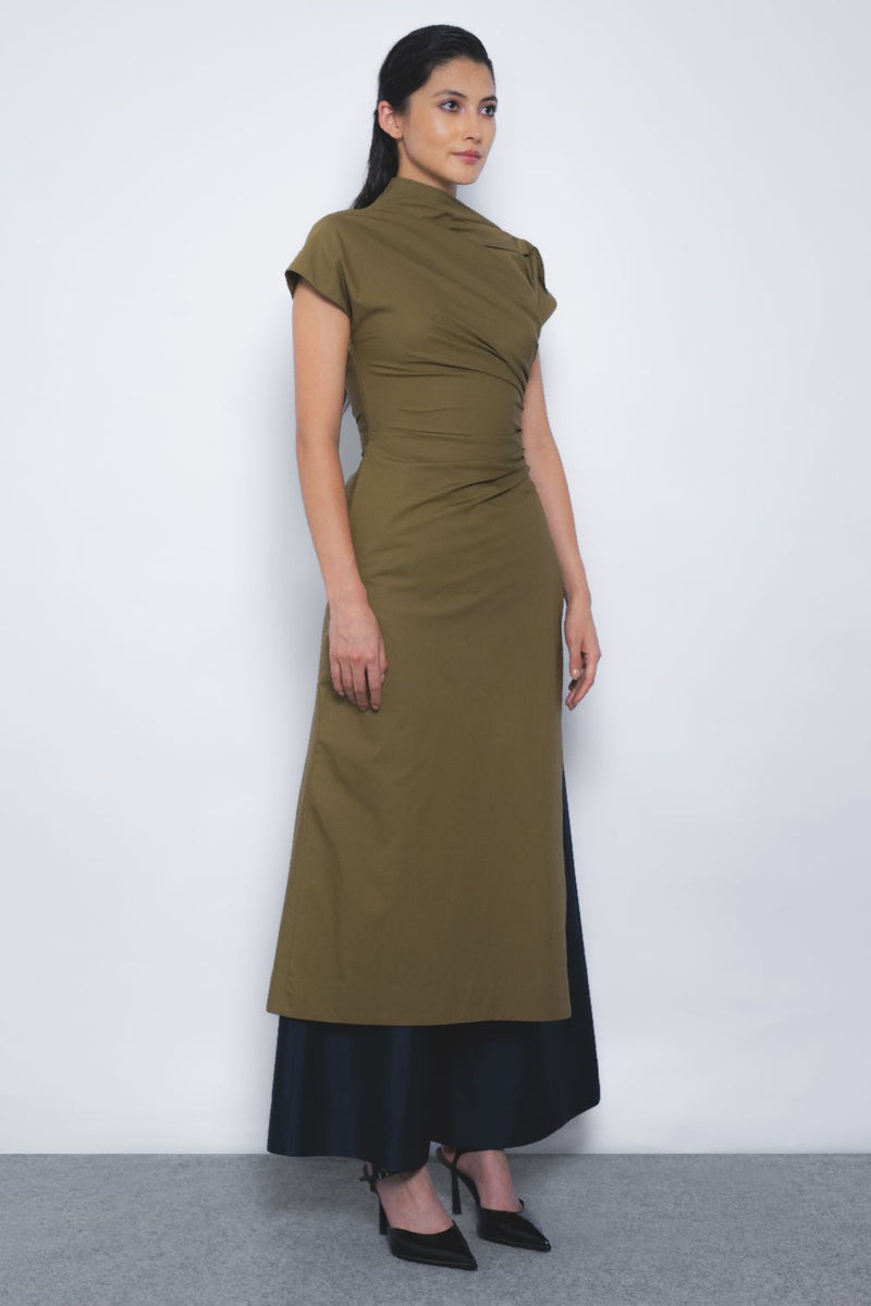 Arida Draped Tunic - Olive cotton Buy Arida Draped - Tunic Olive from C&W | Tunics And Kaftan for Women by Leh Studios in olive color for women in Singapore