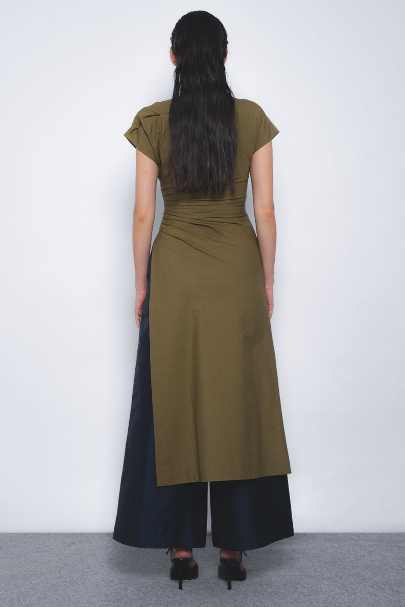 Arida Draped Tunic - Olive cotton Buy Arida Draped - Tunic Olive from C&W | Tunics And Kaftan for Women by Leh Studios in olive color for women in Singapore