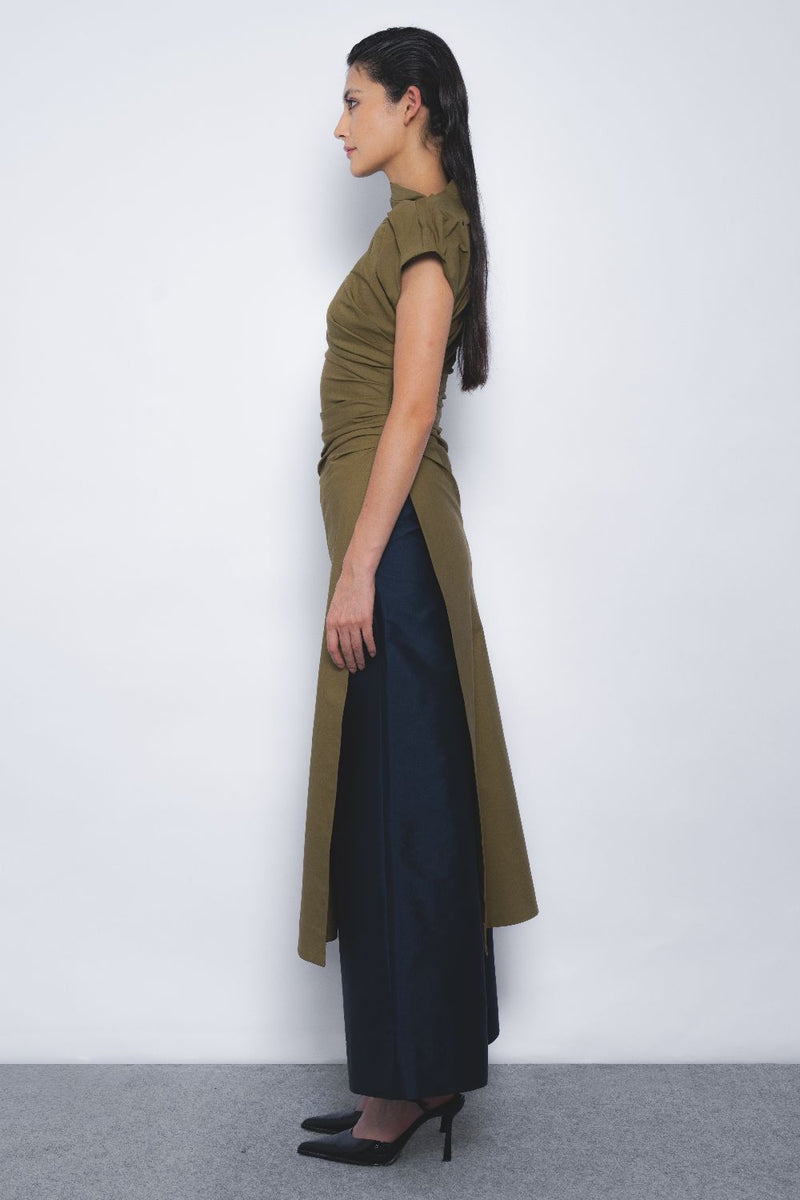 Arida Draped Tunic - Olive cotton Buy Arida Draped - Tunic Olive from C&W | Tunics And Kaftan for Women by Leh Studios in olive color for women in Singapore