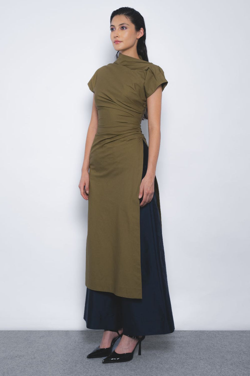 Arida Draped Tunic - Olive cotton Buy Arida Draped - Tunic Olive from C&W | Tunics And Kaftan for Women by Leh Studios in olive color for women in Singapore