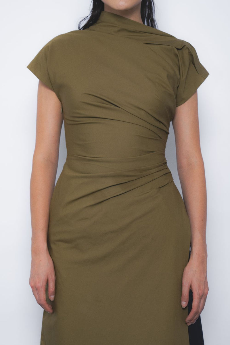 Arida Draped Tunic - Olive cotton Buy Arida Draped - Tunic Olive from C&W | Tunics And Kaftan for Women by Leh Studios in olive color for women in Singapore